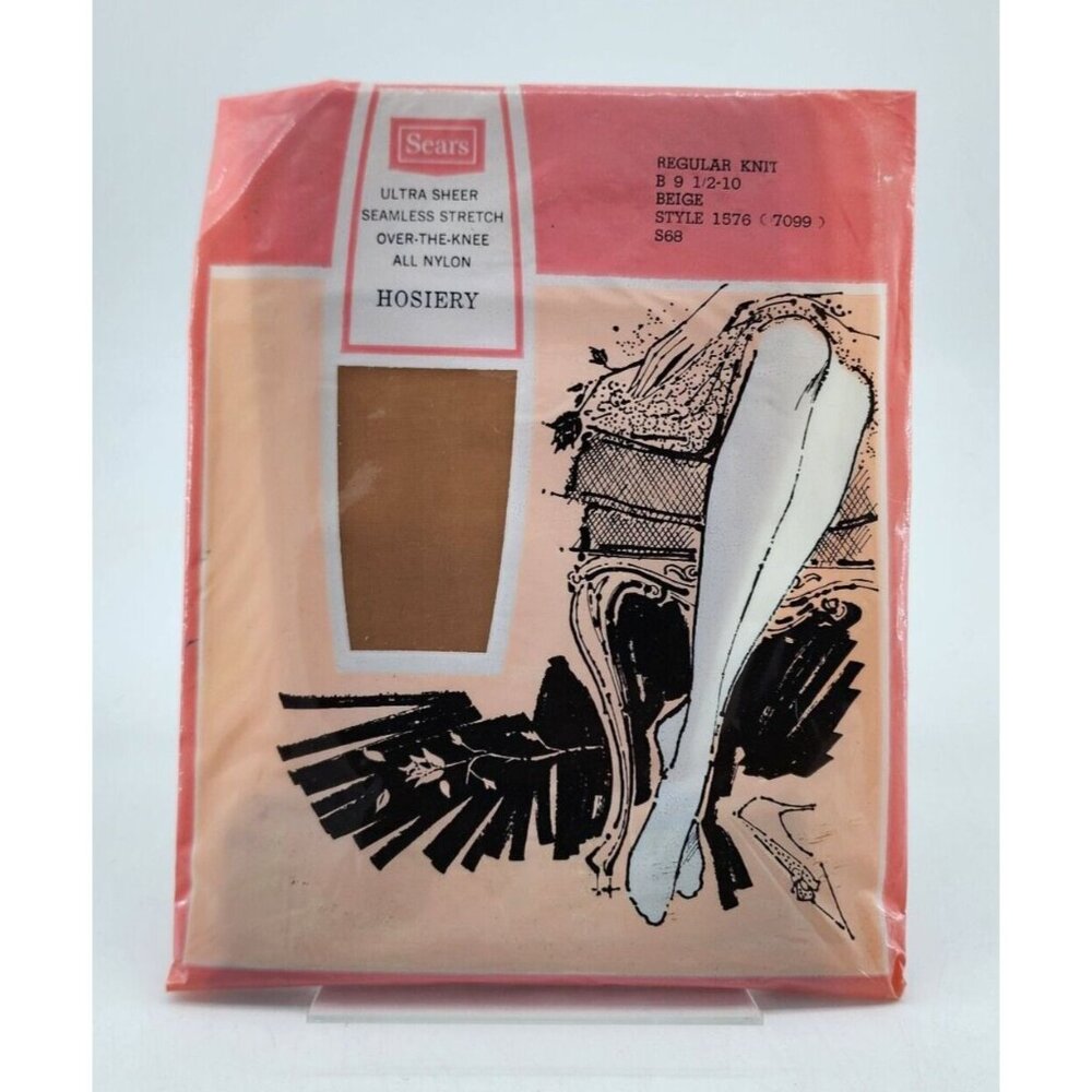 Vtg Sears Ultra Sheer Seamless Stretch Over the Knee Nylon Hosiery Beige Size B